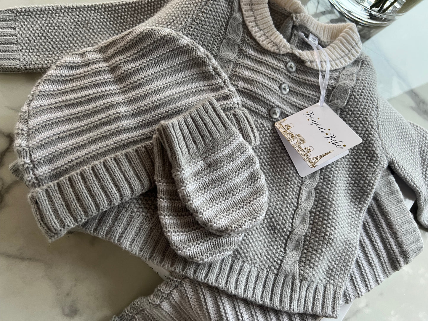 Bonjour Bebe grey striped gift set (4 piece)